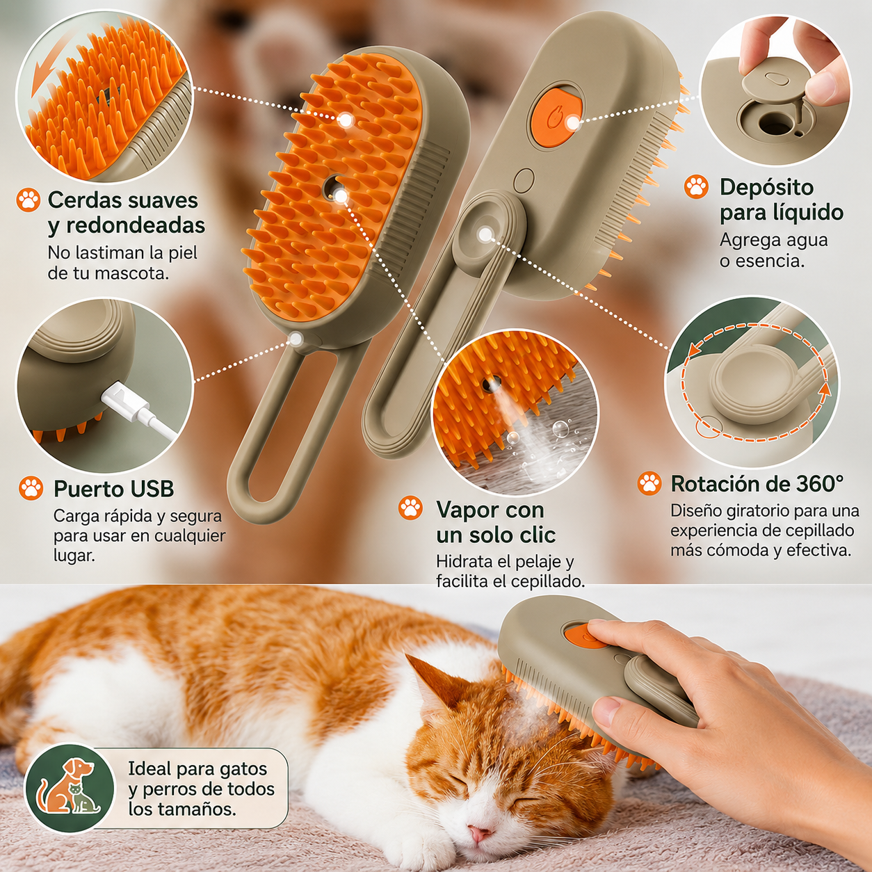 Cepillo Para Mascotas A Vapor Con Manija